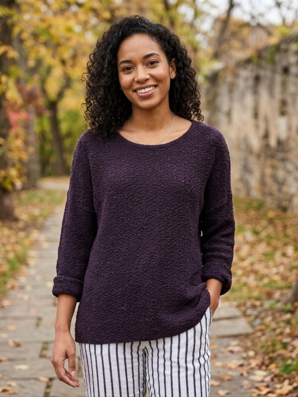 Eileen Fisher Women's Cozy Knit Crewneck Sweater - Deep Plum